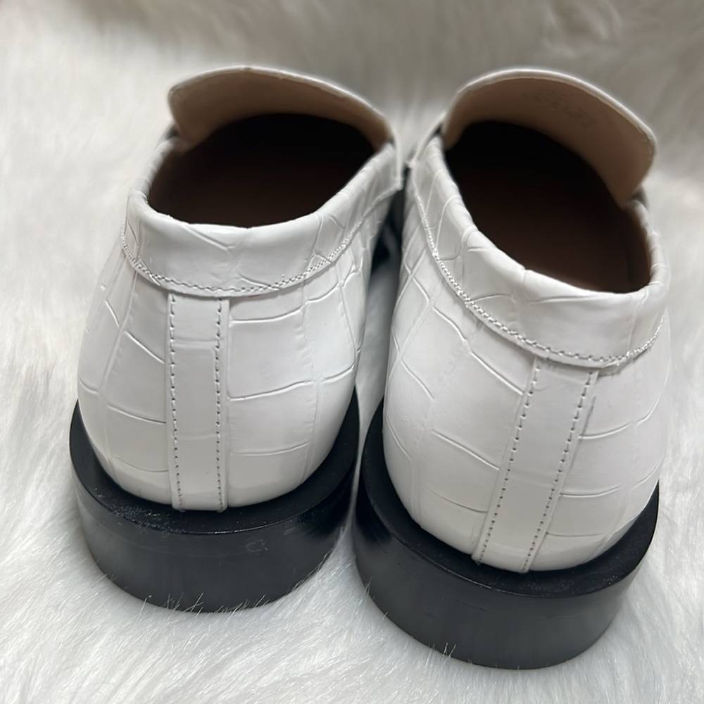 Stuart Weitzman White Croc-Embossed Leather Penny Loafers - Picture 5 of 9